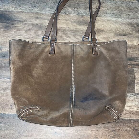 MICHAEL KORS "ASTOR" STUD BROWN LEATHER SUEDE LARGE SHOULDER TOTE MSRP $398 - Picture 2 of 5